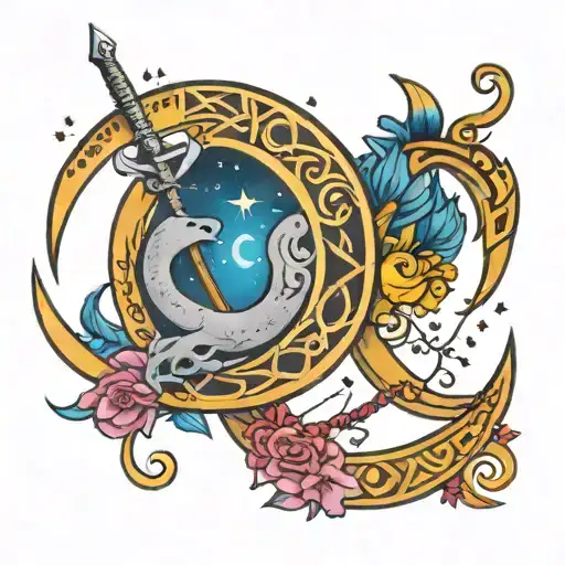 Moon And Sagittarius And Infinity Sign Intertwined