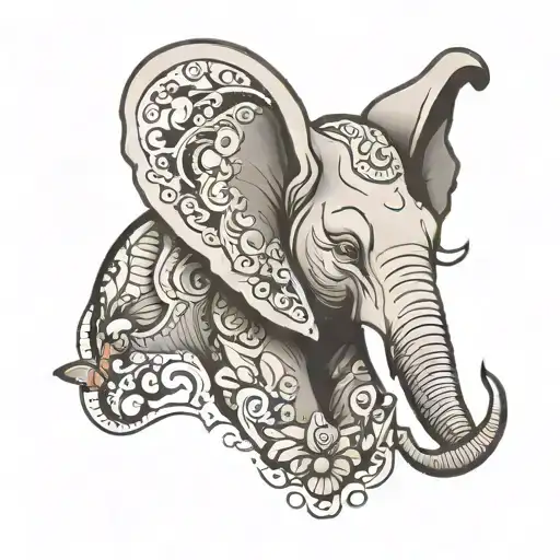 Elephant Head With Trunk Up And Butterfly Wings For Ears