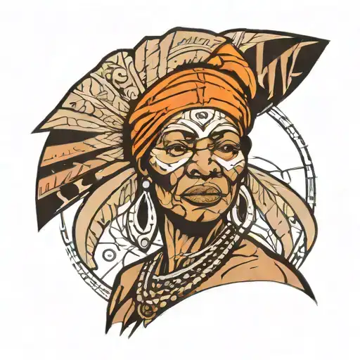 Old Southern African American Woman In The Style Of A Warrior
