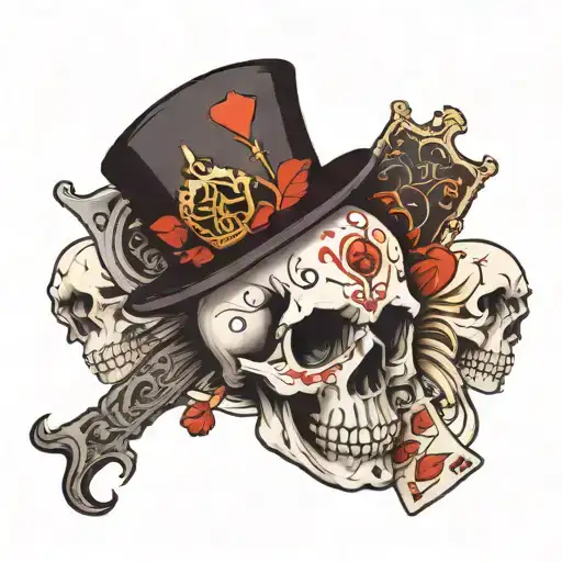 Skull With Cards Ace And Eight Under