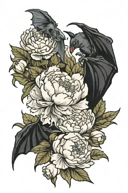 Peonies And Bat