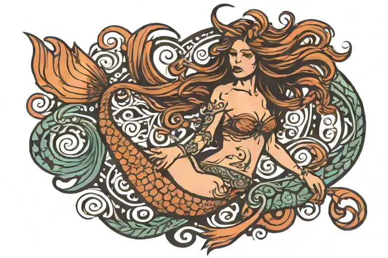 Mermaid Tribal Tattoo Depicting