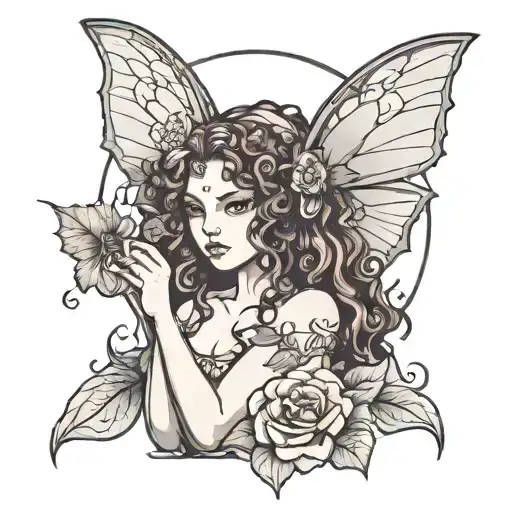 Female Fairy With Bat Wings And Curly Hair
