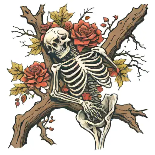 Skeleton Laying Up On A Tree