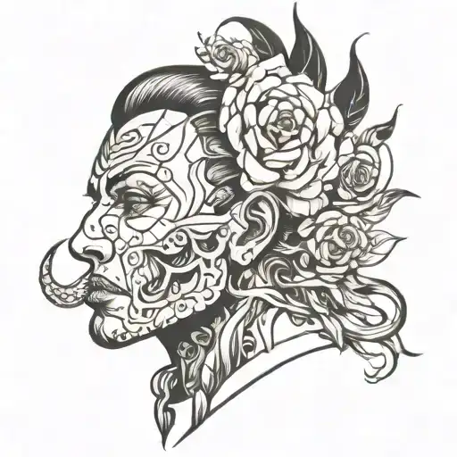 Make A Full Head Tattoo But Use Different American Traditional Black And White