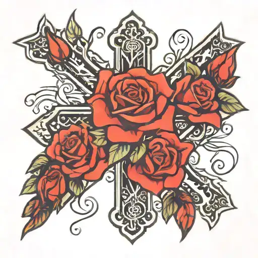 Cross With Rose And Flowers Around It