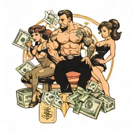Body Builder And Girl And Money