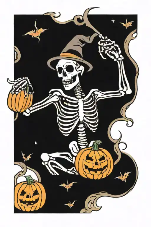 Skeleton And Pumpkins