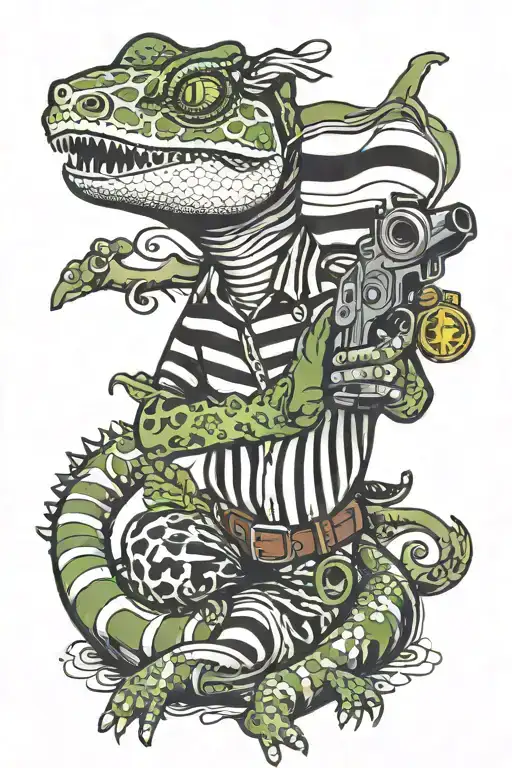 Gecko And Gun And Striped Shirt Standing