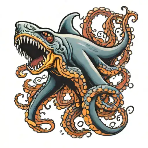 Octopus Fighting A Shark
