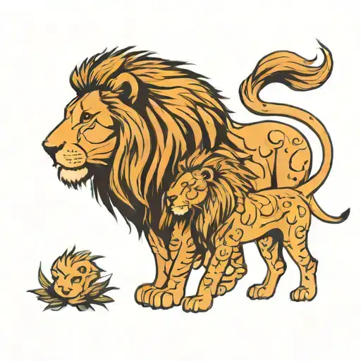 Mother Son Lion Standing