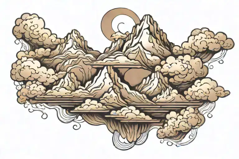 Mountains With Heaven Clouds Floating With Space For Words In The Clouds