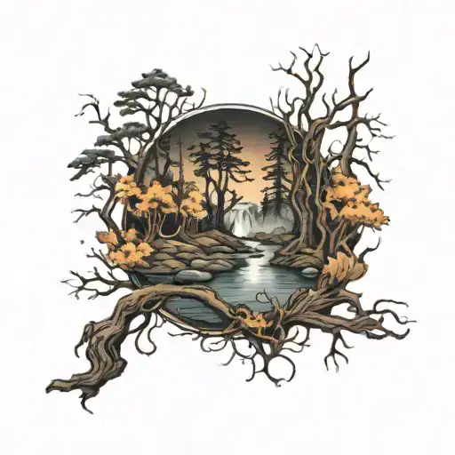 Dark Forest With River Flowing