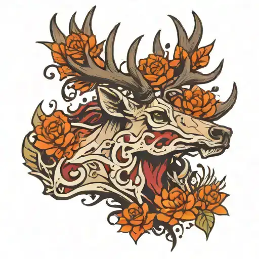 Antlered Deer With Skin Peeling Off And Skull Showing Through