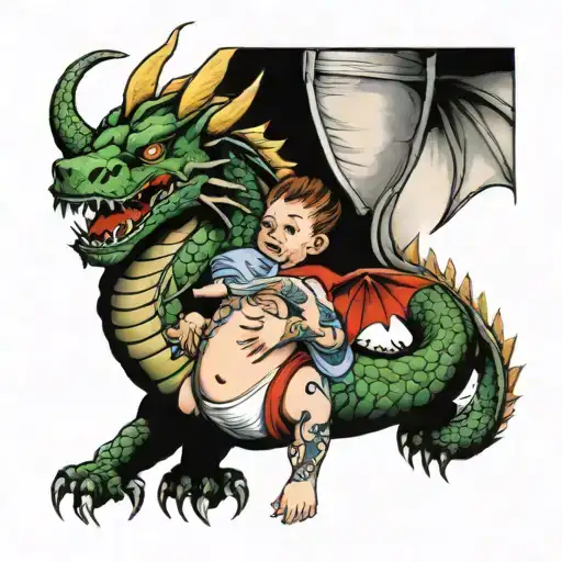 Dragon Chasing Baby With Diaper