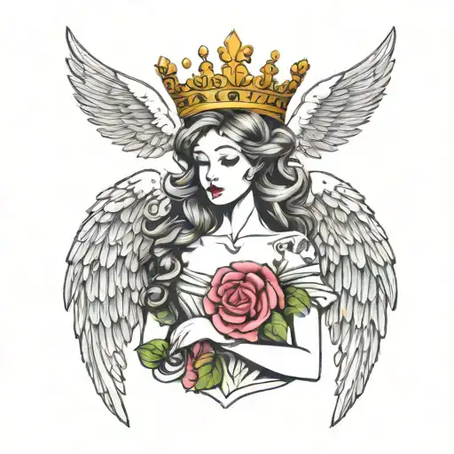Angel Wings Holding A Princess Crown Surrounded