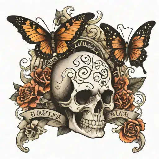 Skull And Butterfly With The Word Jonathan Below