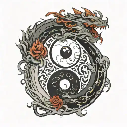 Drangons Ying Yang Symbol Intertwined