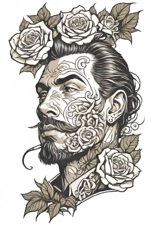 Elegant Mans Face Surrounded By Roses