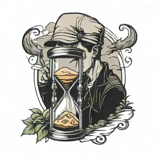 Hourglass With Man Wearing Flat Cap And Young Man Camping