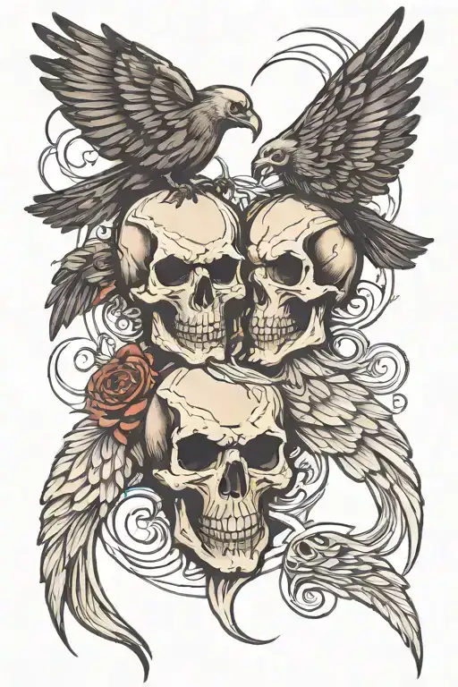 Angry Skull And Calm Skull Separated By A Raven