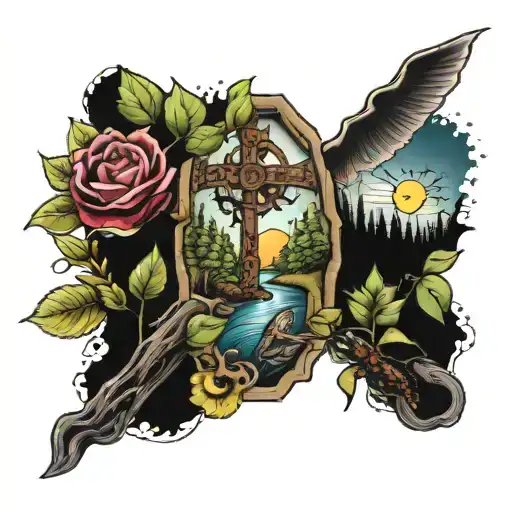 A Nature Scene Inside Of A Cross