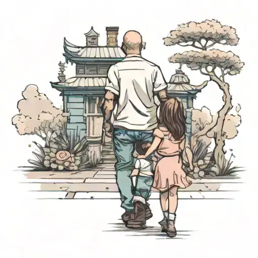 Little Girl And Dad Walking Away