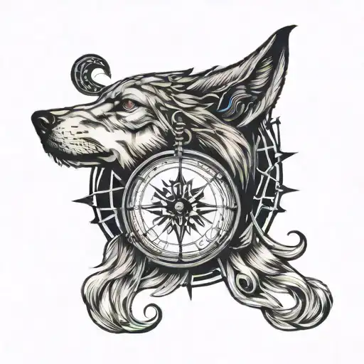 Wolf Howling And Compass Wrist