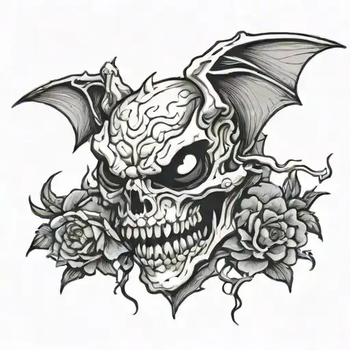 Bat And Skull Made Entirely Black Human Eyes White Dragon