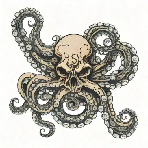 Octopus Holding Skulls Surrounded