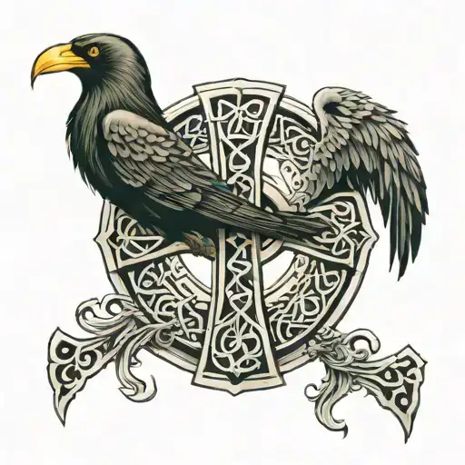 Celtic Cross Full Back With Raven Perched