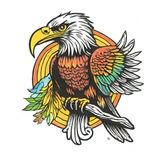 Minimalist Eagle Perched On A Rainbow Arch