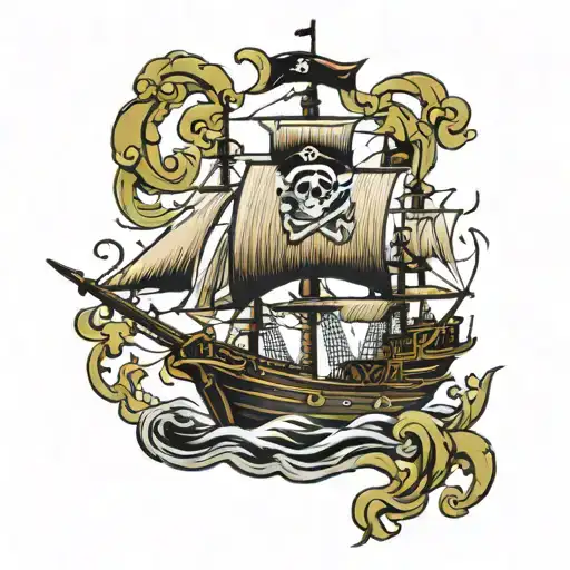 Pirate Ship Jolly Roger With Torches