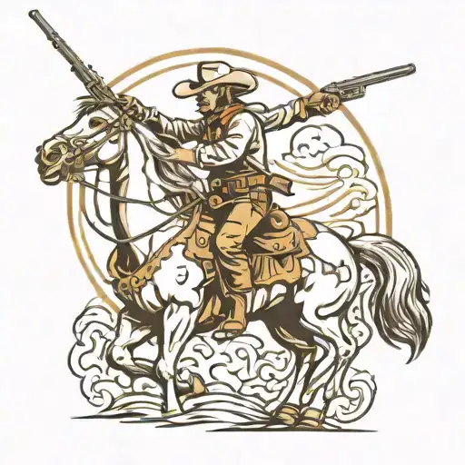 Cowboy On Horse Shotting Rifle