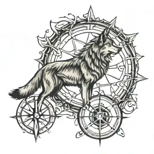 Wolf Howling And Compass