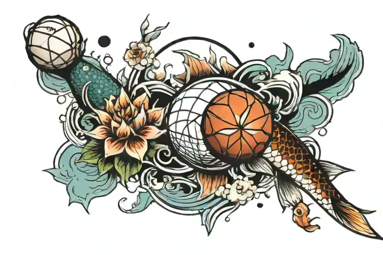 Basketball And Beach And Koi And Mountain And Flower