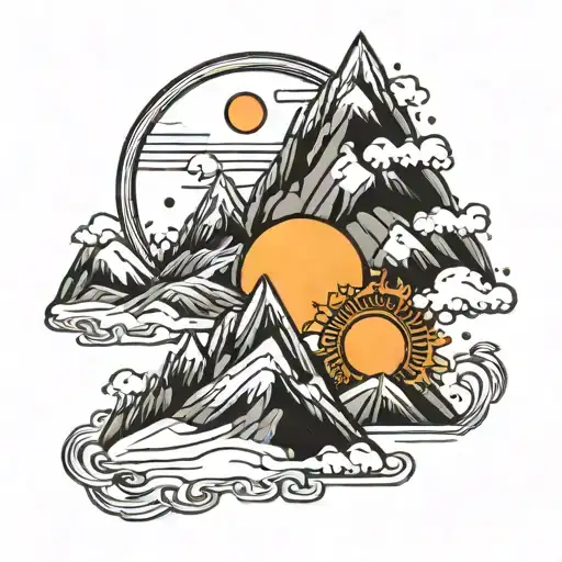 Two Mountains Spaced With A Sun In Between Them