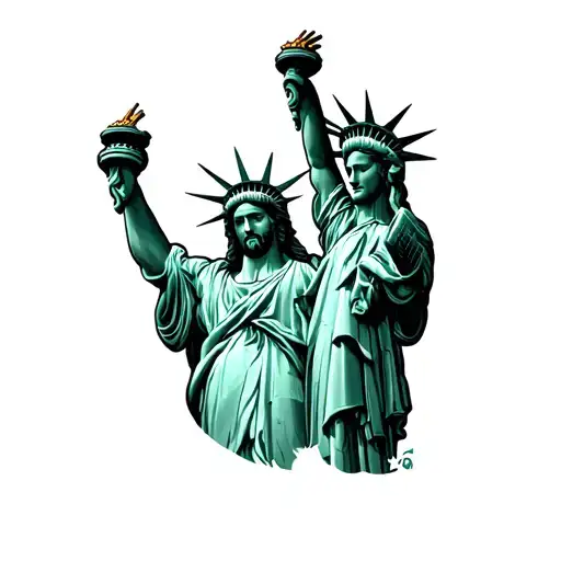 Jesus Consoling The Statue Of Liberty