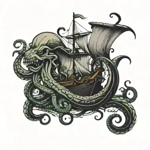 Kraken Emerging Towards Boat