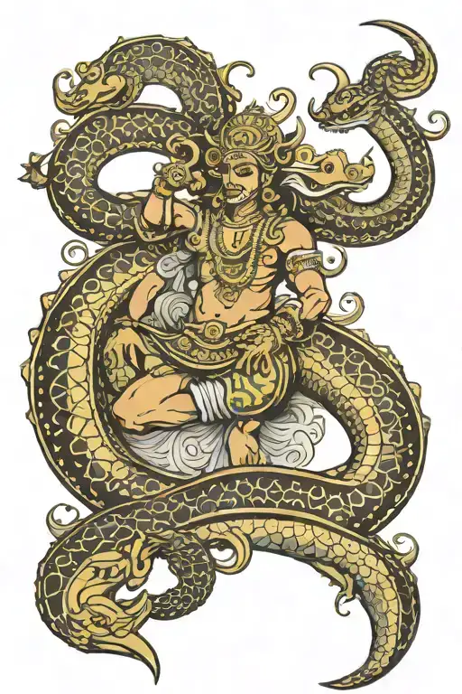 Vishnu Lying On Five Hooded Cobra On The Milky Ocean