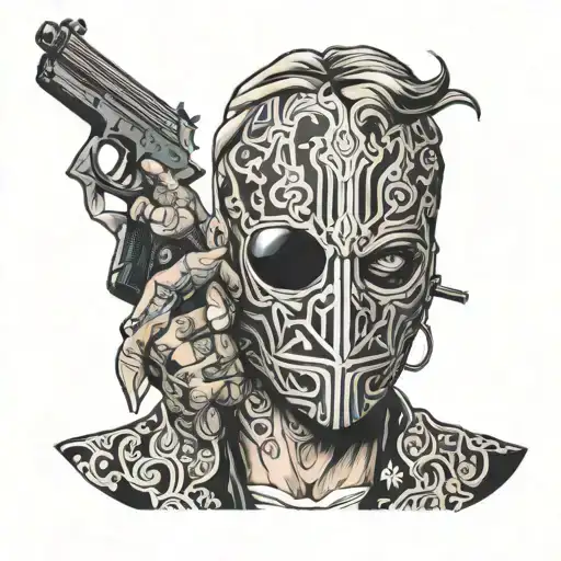 Masked Man Holding Gun Infront Of Face