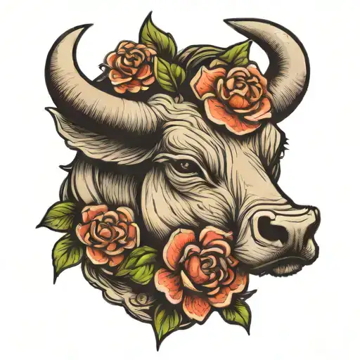 Bull Head With Flower