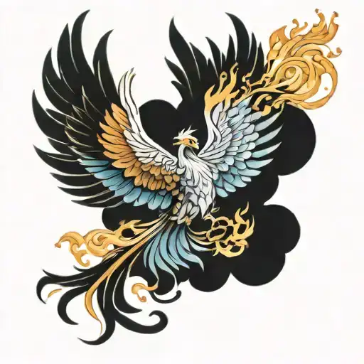 Half Fire Half Ice Phoenix Flying