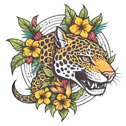 Jaguar Palm Trees Girl Shark