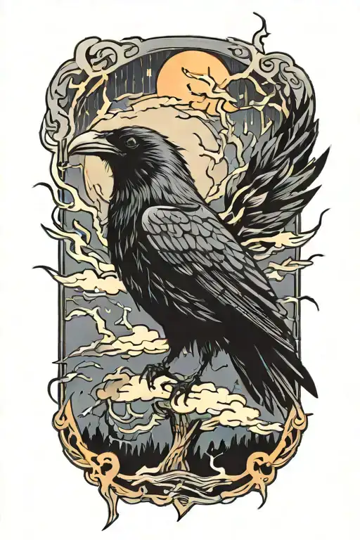 Raven Standin In A Lightning Storm