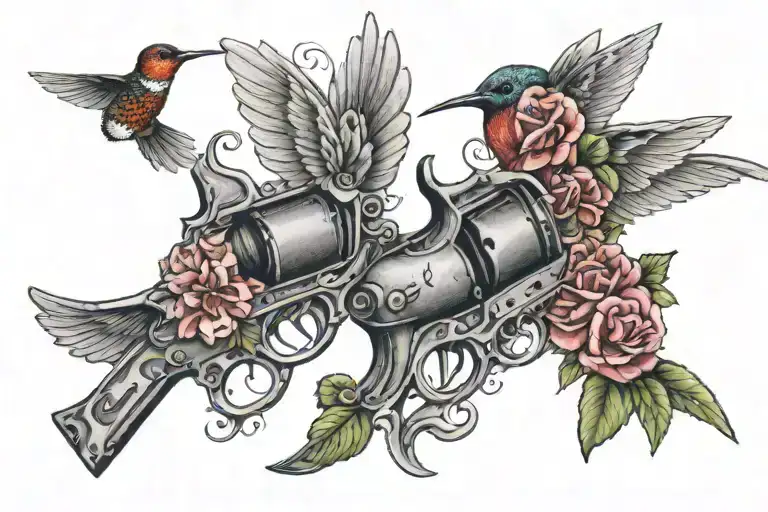 Revolvers With Hummingbird Tramp Stamp Type Tattoo Like