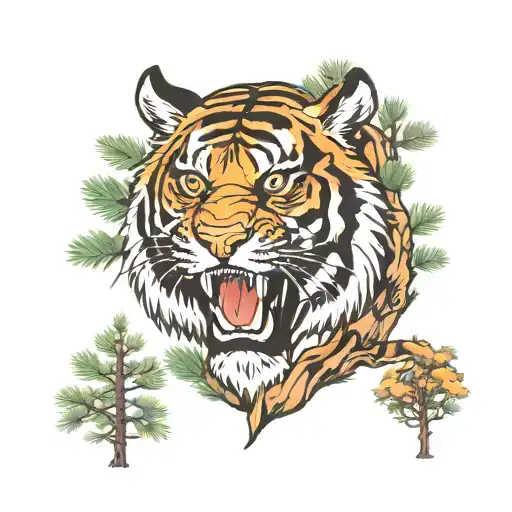 Tiger And Cedar Tree