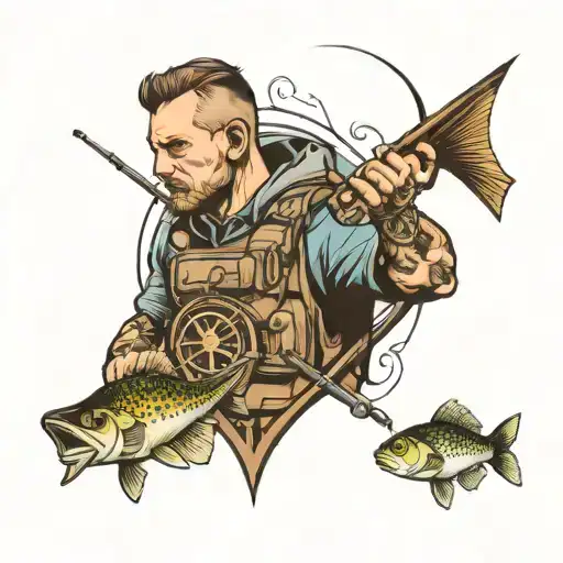 Dad Memorial Tattoo Design Combining Elements Like Soldier And Fishing
