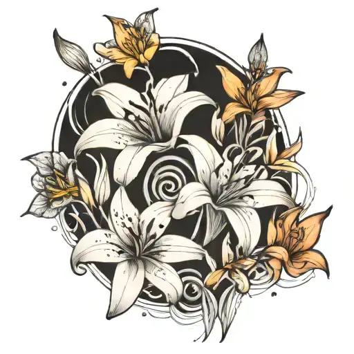 Minimal Black And White Ocean With Lilies Inside One