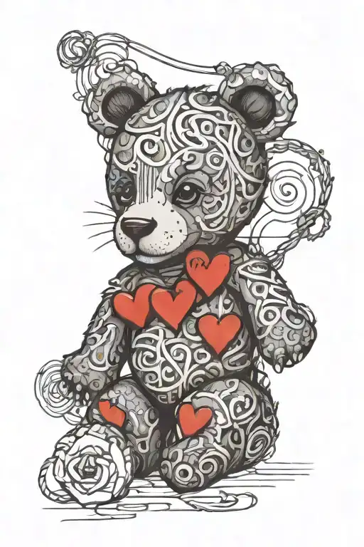 Teddy Bear Surrounded In Hearts Of Bobbed Wire Going Through The Word Capricorn